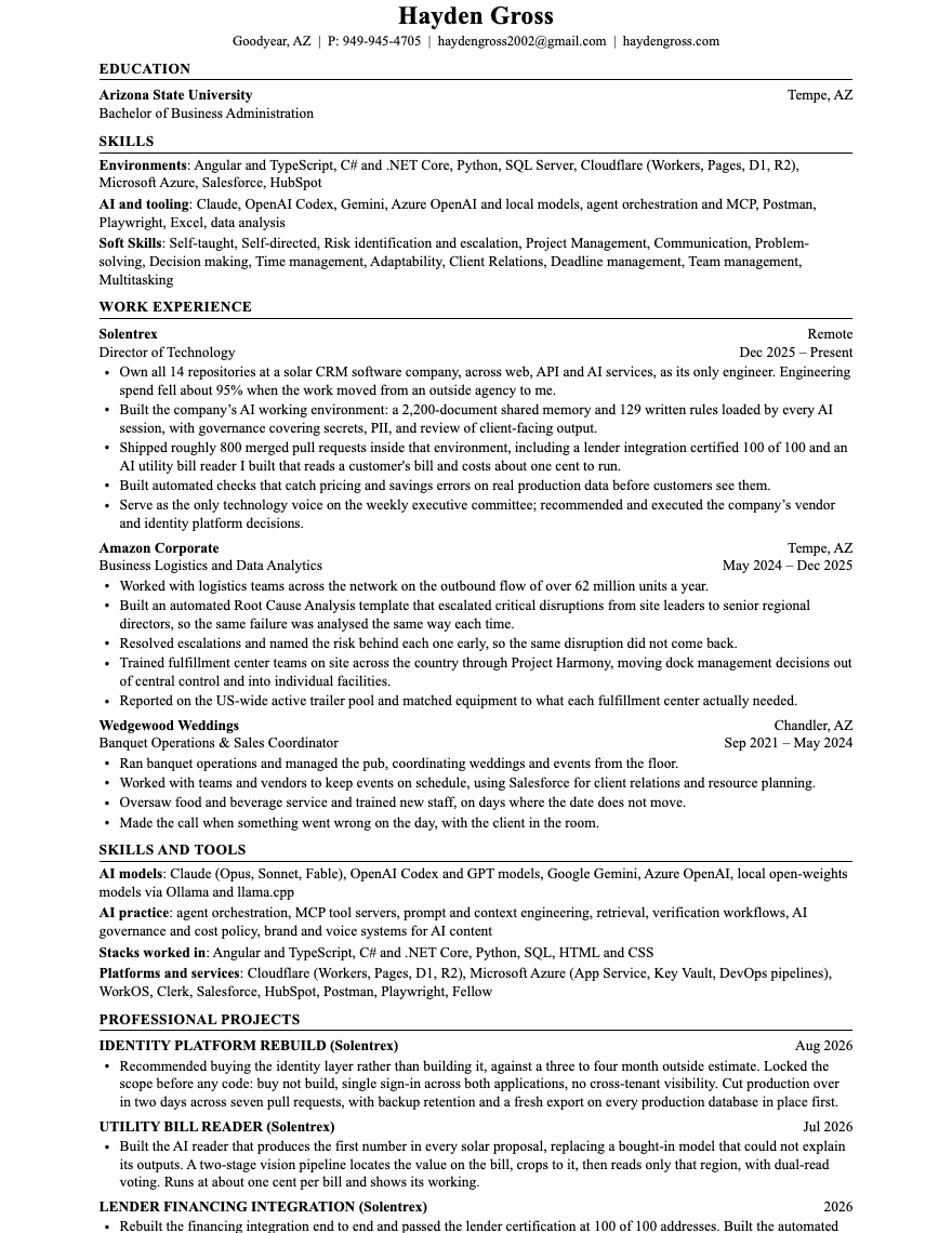 Resume, one page